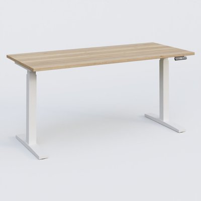 [Pas de famille] - [Pas de sous famille] - Poste solo 160*70 réglable en hauteur éléctriquement de 70-120 cm gamme KPro2. Plateau Chêne naturel et pietement Blanc.