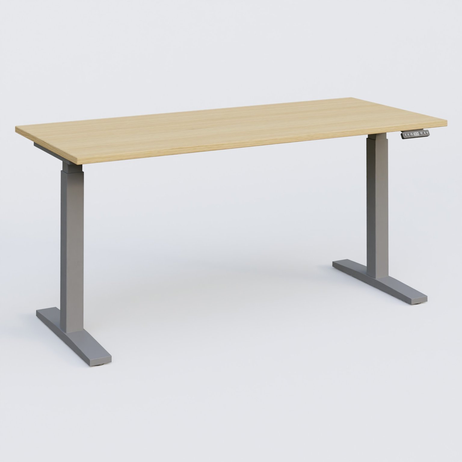 Poste solo 160*70 réglable en hauteur éléctriquement de 70-120 cm gamme KPro2. Plateau Chêne clair et pietement Aluminium.
