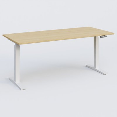 [Pas de famille] - [Pas de sous famille] - Poste solo 180*80 réglable en hauteur éléctriquement de 70-120 cm gamme KPro2. Plateau Chêne clair et pietement Blanc.