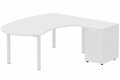 K3 compact 90° manager 190x141x104x60cm sur caisson HB mélamine 3 tiroirs, plateau blanc, structure blanc