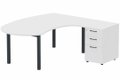 K3 compact 90° manager 190x141x104x60cm sur caisson HB mélamine 3 tiroirs, plateau blanc, structure anthracite