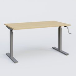 [Pas de famille] - [Pas de sous famille] - Poste solo 140*80 réglable en hauteur manuel 70-116 cm gamme KPro1. Plateau Chêne clair et pietement Aluminium.