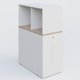 Tour de rangement hauteur de bureau position à droite avec Niche. Caisson Acacia et top de finition Blanc.