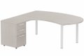 K3 compact 90° manager 190x141x104x60cm sur caisson HB mélamine 3 tiroirs, plateau acacia, structure blanc