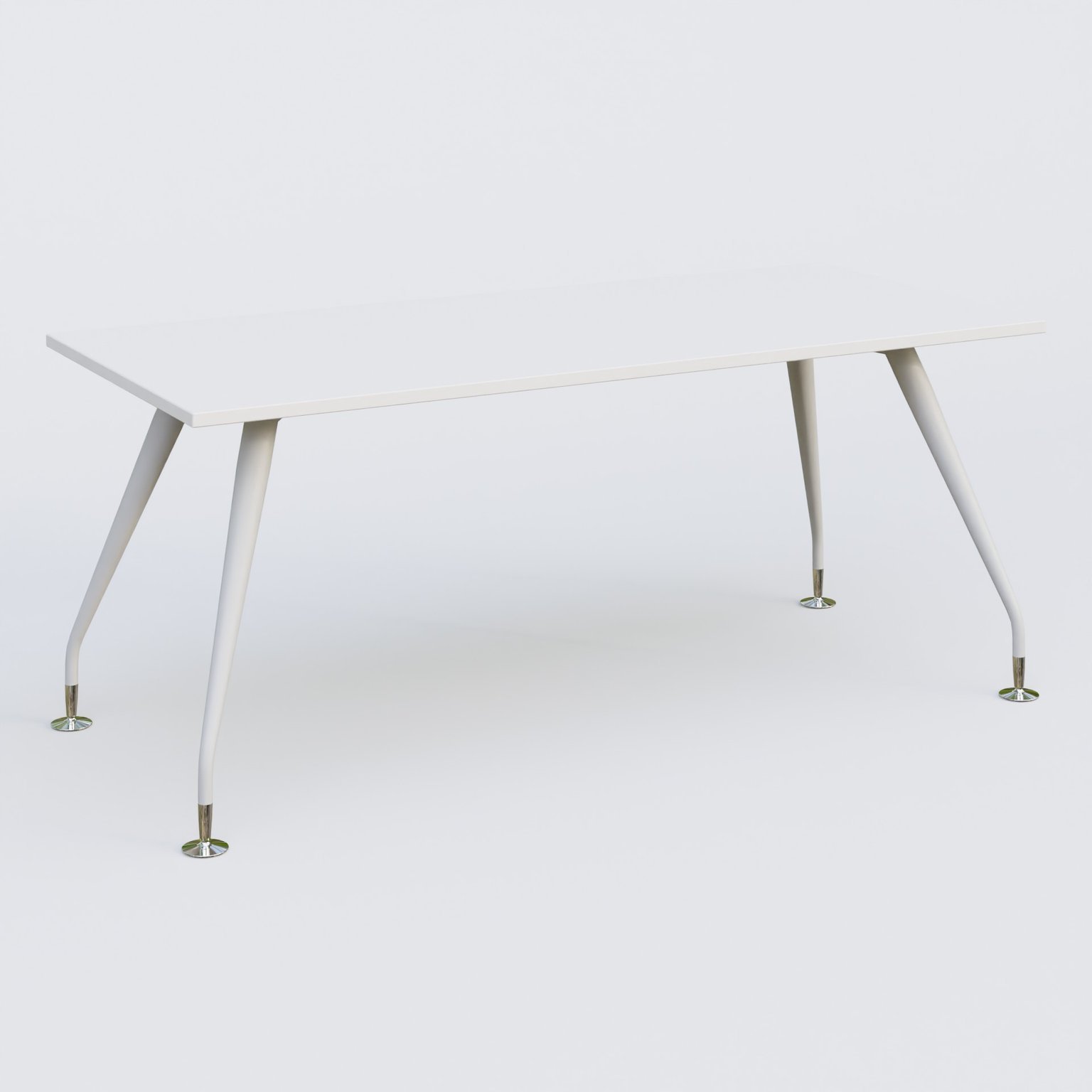 K5 plan droit 180*80 cm. Plateau Blanc et pietement Blanc avec base chromé.