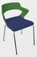 SWEETY Chaise 4 pieds tube, piétement chrome, coque polypropylène coloris vert, placet assise tissu BONDAI coloris bleu BNC