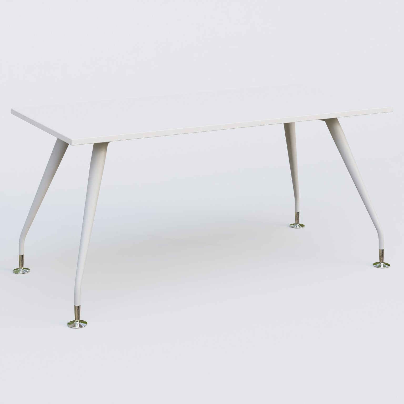 K5 plan droit 160*80 cm. Plateau Blanc et pietement Blanc avec base chromé.