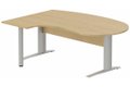 K1 Voile de fond Bois- Plan compact 90° asymétrique Manager 190x141x104/60cm sur pied de soutien - retour à gauche -Finitions : PLATEAUX: CHENE (CE) / PIETEMENTS: ALUMINIUM (AL)