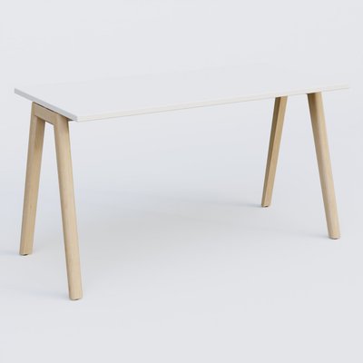 [Pas de famille] - [Pas de sous famille] - Bureau K9 piètement incliné en bois et plateau 140*70 cm. Plateau Blanc et pietement bois massif de hêtre.