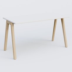 [Pas de famille] - [Pas de sous famille] - Bureau K9 piètement incliné en bois et plateau 140*70 cm. Plateau Blanc et pietement bois massif de hêtre.
