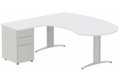K2 compact 90° manager 190x141x104x60cm sur caisson HB métal 3 tiroirs, plateau blanc, structure aluminium