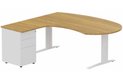k1 Poutre - Plan compact 90° asymétrique Manager 190x183x104 / 60cm avec caisson HB métal 3 tiroirs - retour à gauche -Finitions : PLATEAUX: NOYER (NO) / PIETEMENTS: BLANC (BL) / CAISSONS METALLIQUES: BLANC (BL)