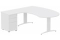 K2 compact 90° manager 190x141x104x60cm sur caisson HB métal 3 tiroirs, plateau blanc, structure blanc