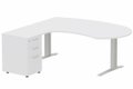 K1 POUTRE compact 90° manager 190x141x104x60cm sur caisson HB mélamine 3 tiroirs, plateau blanc, structure aluminium