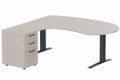 K1 POUTRE compact 90° manager 190x141x104x60cm sur caisson HB mélamine 3 tiroirs, plateau acacia, structure anthracite