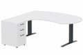 K1 POUTRE compact 90° manager 190x141x104x60cm sur caisson HB mélamine 3 tiroirs, plateau blanc, structure anthracite