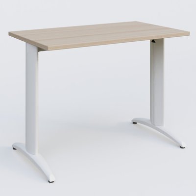 Gamme K2 - Plans droits - K2 Plateau droit 100x60 pieds fixe. Plateau Acacia et pietement Blanc.