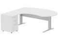 K1 VDF métal compact 90° manager 190x141x104x60cm sur caisson HB mélamine 3 tiroirs, plateau blanc, structure aluminium