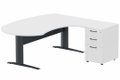K1 VDF métal compact 90° manager 190x141x104x60cm sur caisson HB mélamine 3 tiroirs, plateau blanc, structure anthracite