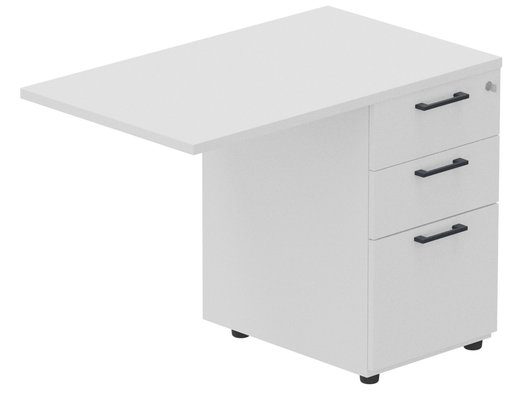 Gamme K1 - Extensions - Plans droits - Retour direct 100x60cm sur caisson mélamine HB P.60cm 3 tiroirs, plateau blanc, structure anthracite