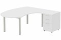 K3 compact 90° manager 190x141x104x60cm sur caisson HB mélamine 3 tiroirs, plateau blanc, structure aluminium