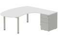 K3 compact 90° manager 190x141x104x60cm sur caisson HB métal 3 tiroirs, plateau blanc, structure aluminium