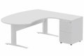K1 VDF bois compact 90° manager 190x141x104x60cm sur caisson HB mélamine 3 tiroirs, plateau blanc, structure blanc