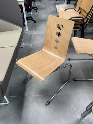 DESTOCKAGE - Chaise - Chaise de cafétariat appui sur table chromée coque bois hêtre