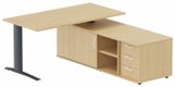 k1 Poutre -  Plan 160x80 avec meuble porteur (L180xP64) avec caisson 3T intégré - meuble à droite -Finitions = Plateau et top de finition : Chêne (CE) /Piétement :anthracite  /Façade : Chêne (CE) 