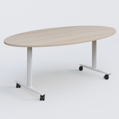TABLES ABATTANTES - Plateaux 25 mm - Table ovale abattante gamme Design 200-110 cm. Plateau Acacia et pietement Blanc.