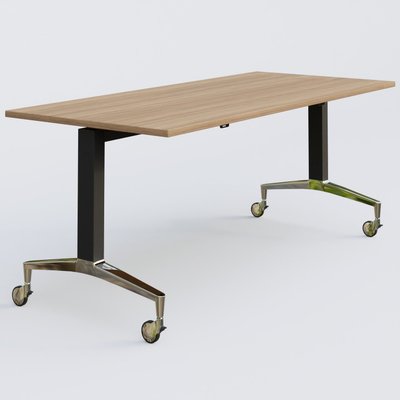 TABLES ABATTANTES - L.180xP.80 cm  - Module droit de la gamme LEM 180-80 cm. Plateau Noyer et pietement Noir/Chrome.