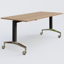 TABLES ABATTANTES - L.180xP.80 cm  - Module droit de la gamme LEM 180-80 cm. Plateau Noyer et pietement Noir/Chrome.