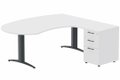 K2 compact 90° manager 190x141x104x60cm sur caisson HB mélamine 3 tiroirs, plateau blanc, structure anthracite