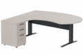 K1 VDF métal compact 90° manager 190x141x104x60cm sur caisson HB mélamine 3 tiroirs, plateau acacia, structure anthracite