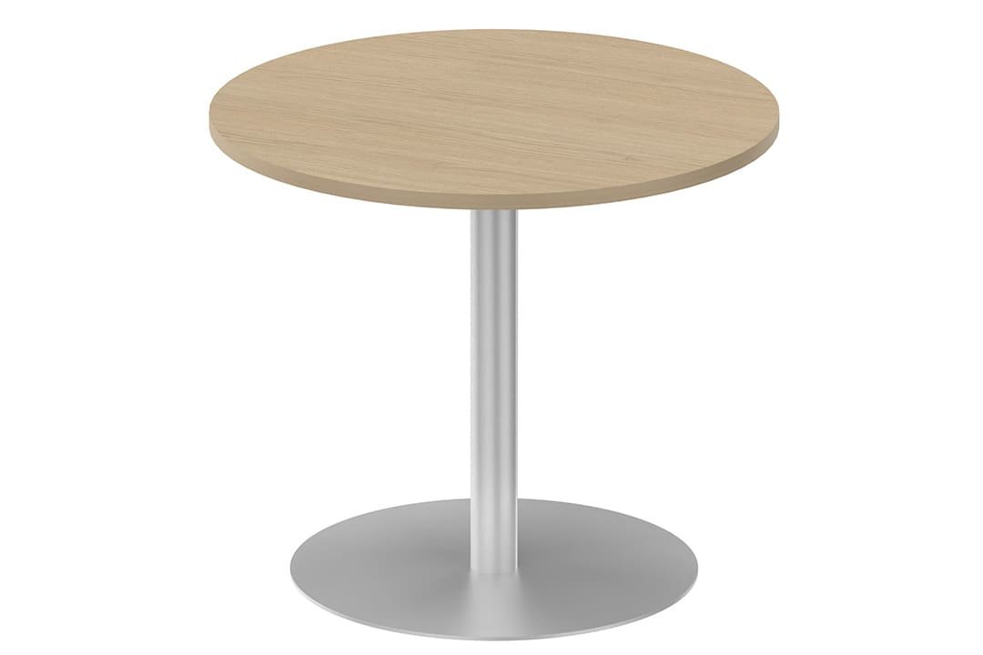 Table ronde diamètre 90cm sur pied colonne aluminium / chêne