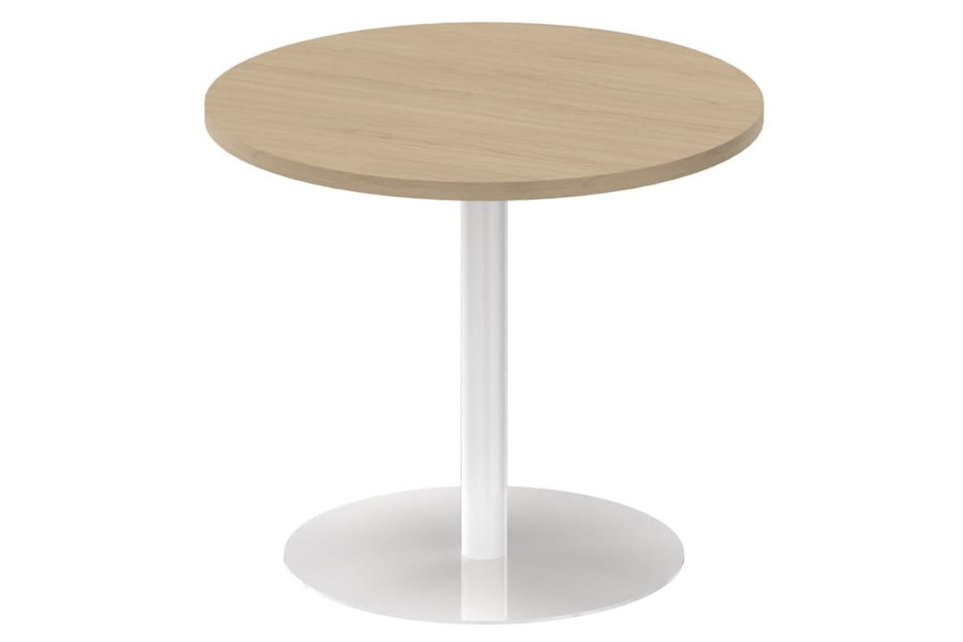 Table ronde diamètre 90cm sur pied colonne blanc / chêne