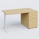 K2 Plateau droit 140x80 avec caisson porteur mélamine sous le plateau. Plateau , caisson Chêne clair et pietement Blanc