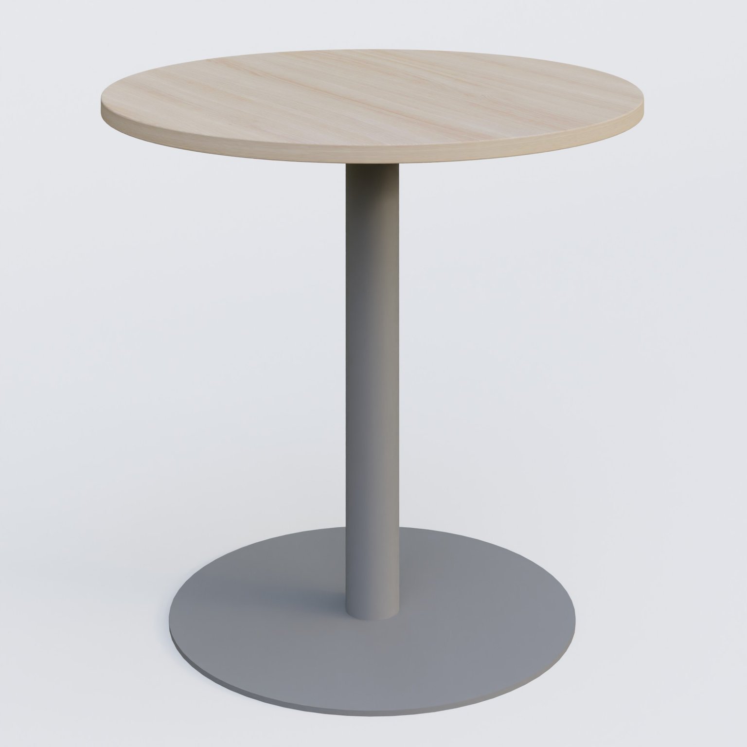 Table de réunion pietement colonne plateau D 80 cm. Plateau Acacia et pietement Aluminium.