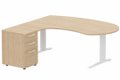 K1 POUTRE compact 90° manager 190x141x104x60cm sur caisson HB mélamine 3 tiroirs, plateau hêtre, structure blanc