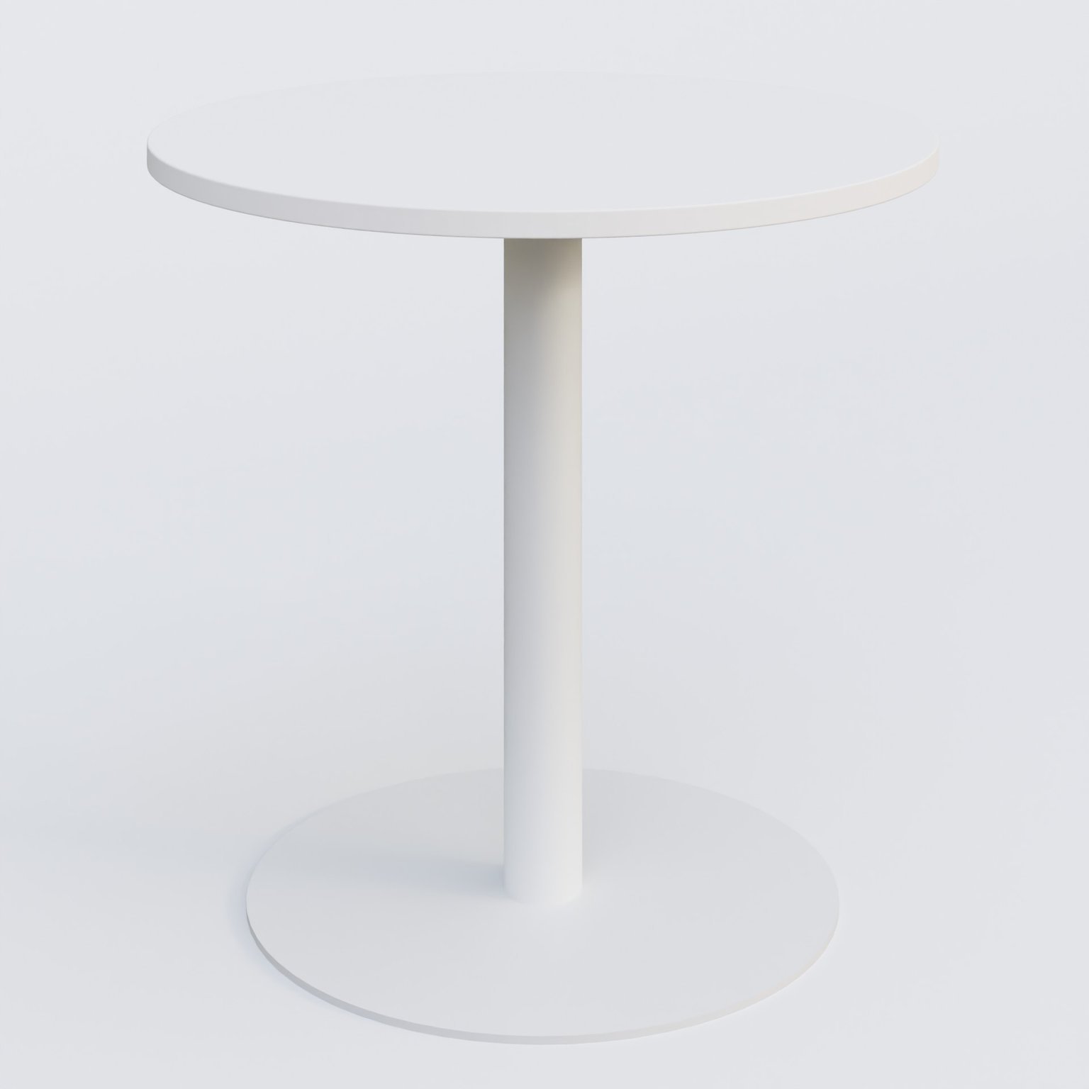 Table de réunion pietement colonne plateau D 80 cm. Plateau Blanc et pietement Blanc.