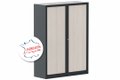 Armoire à rideaux H160xL120cm 3 tablettes coffre anthracite/rideaux acacia