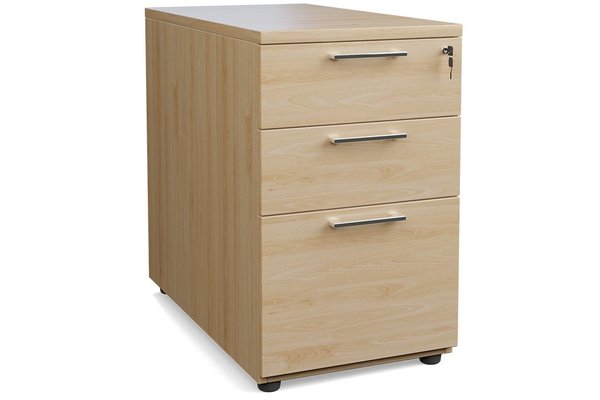 CAISSONS  - Hauteur de bureau - Caisson mélaminé hauteur bureau P.80cm 3 tiroirs dont 1 pour DS H72xL42xP60cm hêtre - poignées chromées