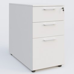 CAISSONS  - Hauteur de bureau - Caisson hauteur de bureau mélamine 3 tiroirs, profondeur 60cm. Caisson Blanc et poignets Blanc.