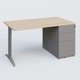 K2 Plateau droit 140x80 avec caisson métalique sous le plateau. Plateau Hêtre et pietement Aluminium
