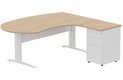K1 VDF métal compact 90° manager 190x141x104x60cm sur caisson HB métal 3 tiroirs, plateau hêtre, structure blanc