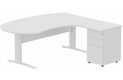 K1 VDF bois compact 90° manager 190x141x104x60cm sur caisson HB métal 3 tiroirs, plateau blanc, structure blanc