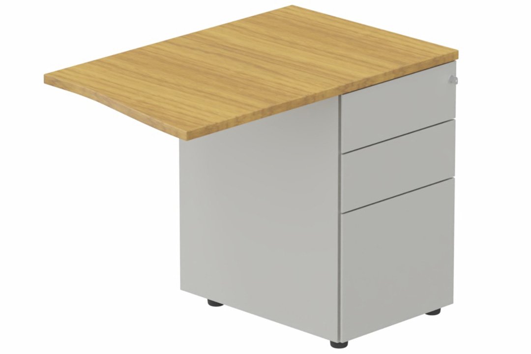 K1 Retour direct vague 90x60 sur caisson HB métal 3 tiroirs à droite -Finitions : PLATEAUX: NOYER (NO) / CAISSONS METALLIQUES: ALUMINIUM (AL)