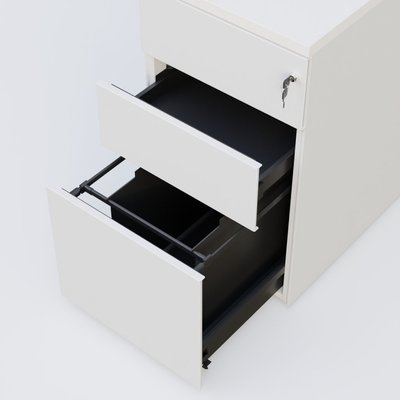 CAISSONS  - Hauteur de bureau - Caisson hauteur de bureau métalique 3 tiroirs avec top de finition, profondeur 60cm. Plateau Blanc et caisson Blanc.