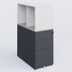 Caisson HB 3 tiroirs avec niche. Caisson Anthracite top de finition Acacia et niche blanche.