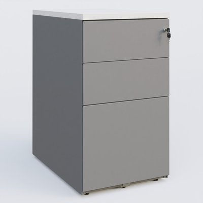CAISSONS  - Hauteur de bureau - Caisson hauteur de bureau métalique 3 tiroirs avec top de finition, profondeur 80cm. Plateau Blanc et caisson Aluminium.